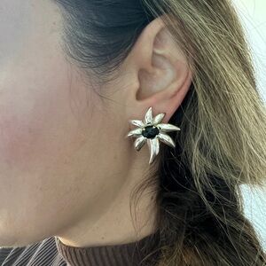 Vintage Tiffany & Co 1955 Sterling Silver and 18K Gold Onyx Fireworks Earrings